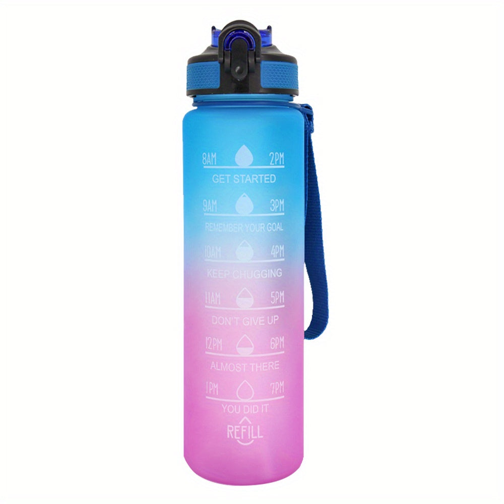 1pc 950ml/32Oz Gradient Color Water Bottles With Times Scale And Straw, Leakproof Drinking Sports Water Bottle For Fitness, Gym & Outdoor