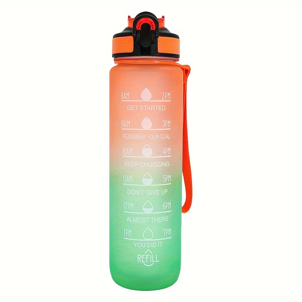 1pc 950ml/32Oz Gradient Color Water Bottles With Times Scale And Straw, Leakproof Drinking Sports Water Bottle For Fitness, Gym & Outdoor