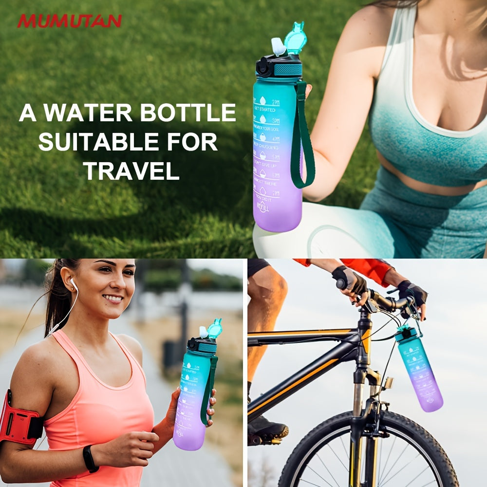 1pc 950ml/32Oz Gradient Color Water Bottles With Times Scale And Straw, Leakproof Drinking Sports Water Bottle For Fitness, Gym & Outdoor