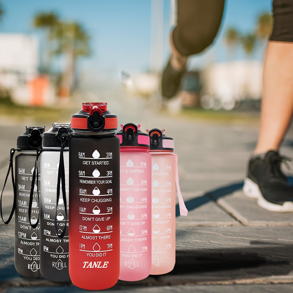 1pc 950ml/32Oz Gradient Color Water Bottles With Times Scale And Straw, Leakproof Drinking Sports Water Bottle For Fitness, Gym & Outdoor