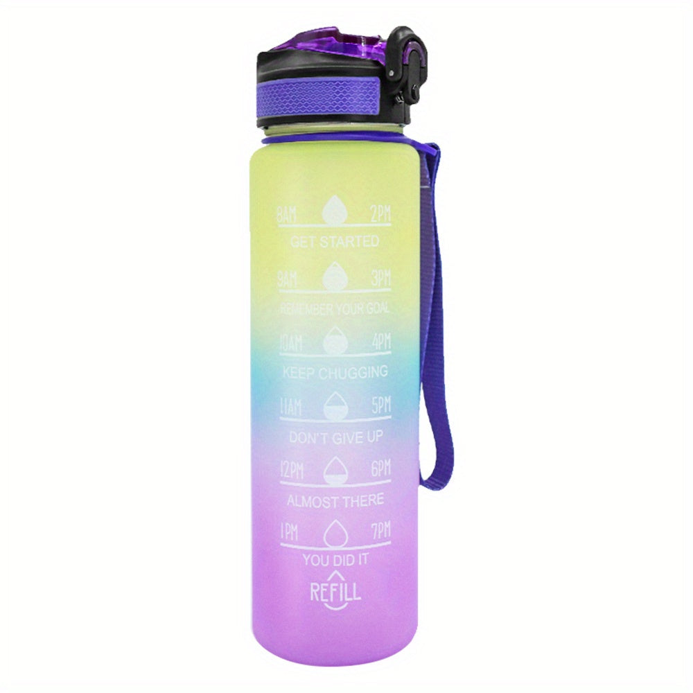1pc 950ml/32Oz Gradient Color Water Bottles With Times Scale And Straw, Leakproof Drinking Sports Water Bottle For Fitness, Gym & Outdoor