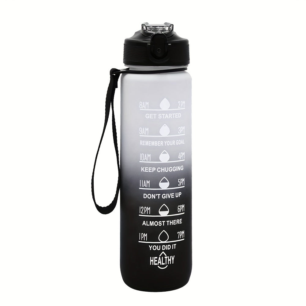 1pc 950ml/32Oz Gradient Color Water Bottles With Times Scale And Straw, Leakproof Drinking Sports Water Bottle For Fitness, Gym & Outdoor