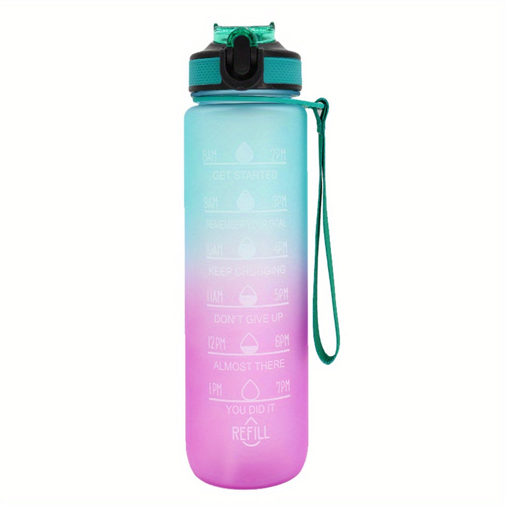 1pc 950ml/32Oz Gradient Color Water Bottles With Times Scale And Straw, Leakproof Drinking Sports Water Bottle For Fitness, Gym & Outdoor