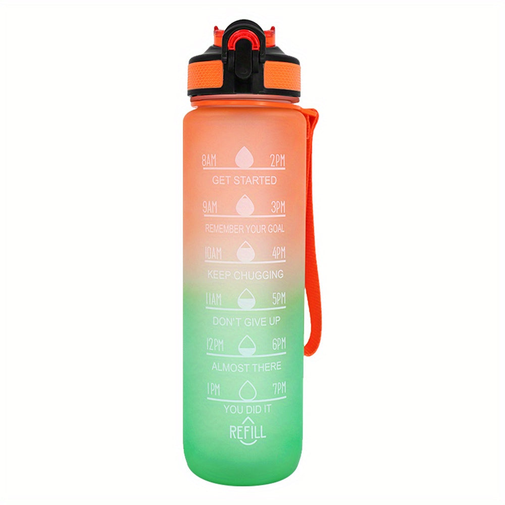 1pc 950ml/32Oz Gradient Color Water Bottles With Times Scale And Straw, Leakproof Drinking Sports Water Bottle For Fitness, Gym & Outdoor
