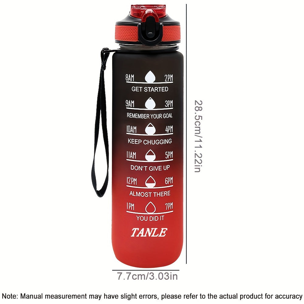 1pc 950ml/32Oz Gradient Color Water Bottles With Times Scale And Straw, Leakproof Drinking Sports Water Bottle For Fitness, Gym & Outdoor