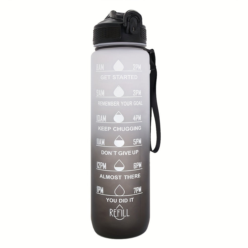 1pc 950ml/32Oz Gradient Color Water Bottles With Times Scale And Straw, Leakproof Drinking Sports Water Bottle For Fitness, Gym & Outdoor