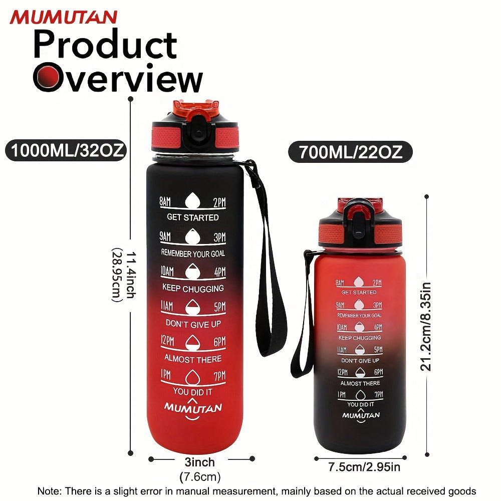 1pc 950ml/32Oz Gradient Color Water Bottles With Times Scale And Straw, Leakproof Drinking Sports Water Bottle For Fitness, Gym & Outdoor