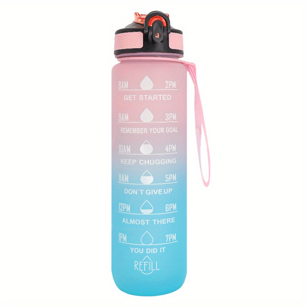 1pc 950ml/32Oz Gradient Color Water Bottles With Times Scale And Straw, Leakproof Drinking Sports Water Bottle For Fitness, Gym & Outdoor