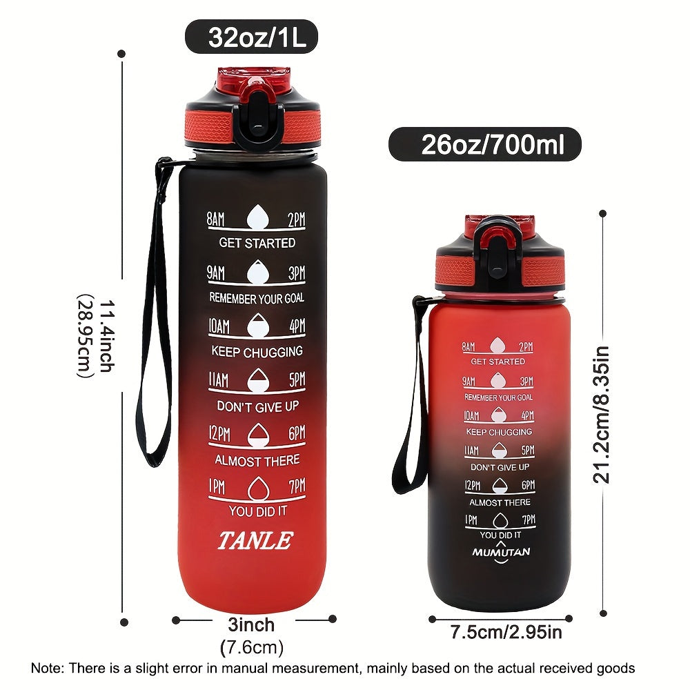 1pc 950ml/32Oz Gradient Color Water Bottles With Times Scale And Straw, Leakproof Drinking Sports Water Bottle For Fitness, Gym & Outdoor