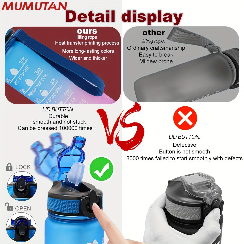 1pc 950ml/32Oz Gradient Color Water Bottles With Times Scale And Straw, Leakproof Drinking Sports Water Bottle For Fitness, Gym & Outdoor