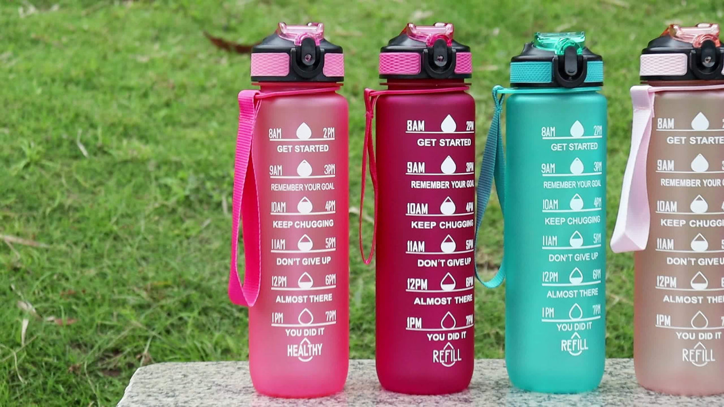 1pc 950ml/32Oz Gradient Color Water Bottles With Times Scale And Straw, Leakproof Drinking Sports Water Bottle For Fitness, Gym & Outdoor