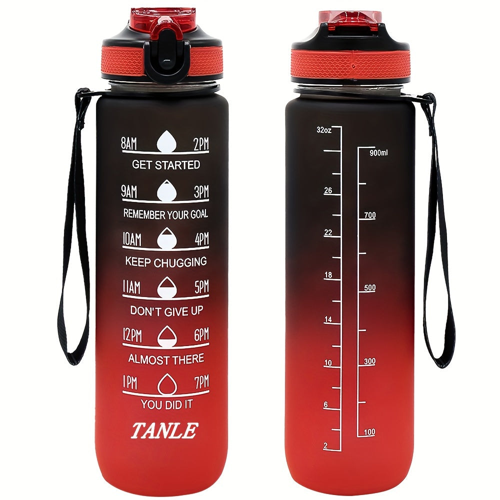 1pc 950ml/32Oz Gradient Color Water Bottles With Times Scale And Straw, Leakproof Drinking Sports Water Bottle For Fitness, Gym & Outdoor