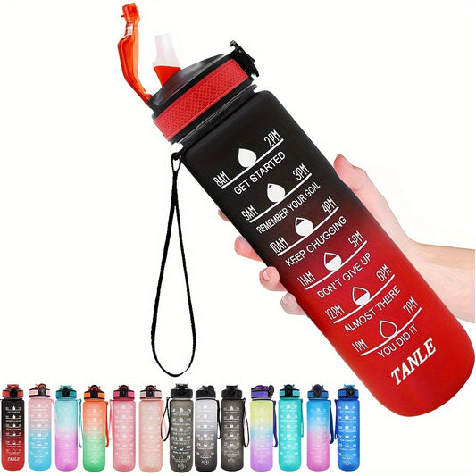 1pc 950ml/32Oz Gradient Color Water Bottles With Times Scale And Straw, Leakproof Drinking Sports Water Bottle For Fitness, Gym & Outdoor