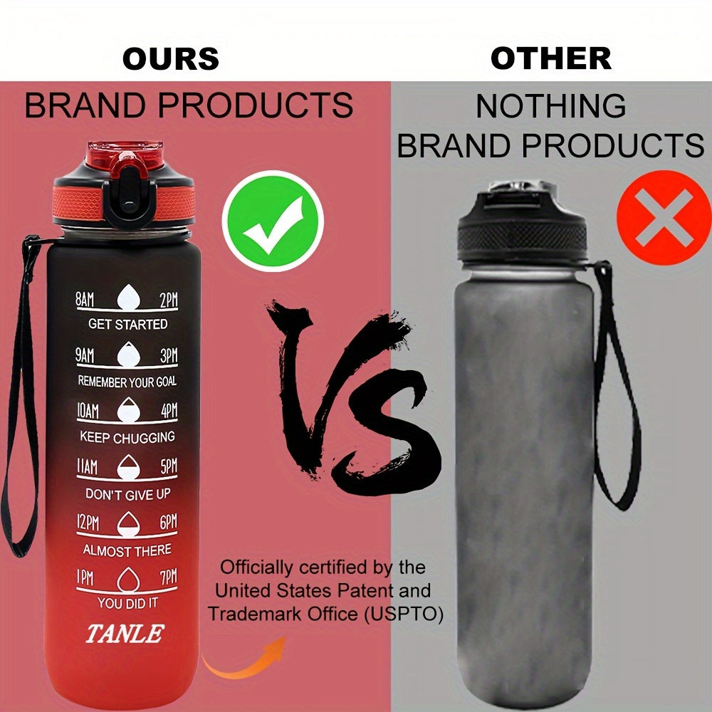 1pc 950ml/32Oz Gradient Color Water Bottles With Times Scale And Straw, Leakproof Drinking Sports Water Bottle For Fitness, Gym & Outdoor